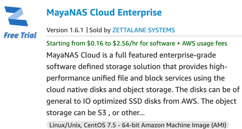 MayaNAS Cloud Enterprise on AWS